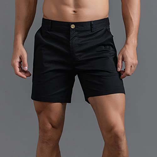 Men's Slim-Fit 6 Inch Flat Front Comfort Chino Shorts Stretch Casual Short Cotton Shorts Black #TOP1