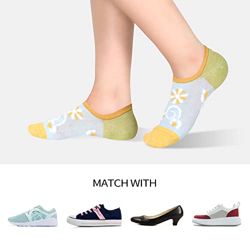 Suluia Funny Tulip Flower No Show Socks Womens Cute Floral Flower Patterned Printed Non Slip Half Socks Colorful Wacky Cartoon Anime Knit Low Cut Liner Athletic Bulk Pastel Socks Gifts For Teen Girls #TOP2