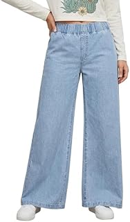 Girls High Waist Wide Leg Jeans Cotton Fabric Baggy Fit Full Length Denim Pants Price In India