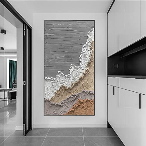 Porch Corridor Decorative Painting Vertical Version Modern Simple Hand-Painted Oil Painting Abstract Thick Oil Texture Knife Painting (24X48Inch Framed-Ready To Hang, B) #TOP2