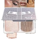 HHLTOH Champagne Sparkle Glitter Shimmer Highlighter Makeup Palette for Women, Champagne Gold Buttery Creamy Powder Highlighter Eyeshadow Palette Vegan, Built-in Mirror & Brush – Girls Christmas Gifts