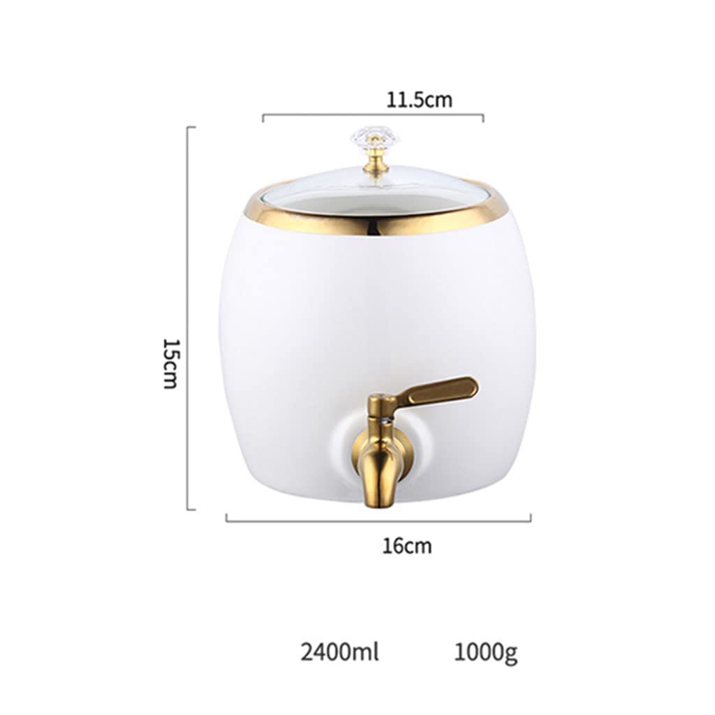 SYALEO Fria Dispensador de Bebidas de cerámica con Espiga de Acero Inoxidable y Tapas de Vidrio Dispensador de Bebidas de 2,4 l Contenedor de Agua de encimera para té Helado Kombucha Garrafa de Agua