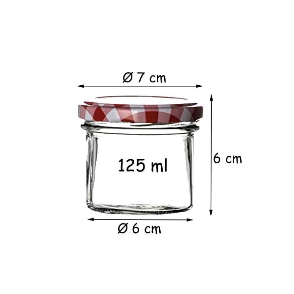 BigDean 48x MarmeladenglÃ¤ser 125ml - EinmachglÃ¤ser klein, GlÃ¤ser zum Verschenken, SchraubglÃ¤ser - Made in Germany - SturzglÃ¤ser mit Deckel TO 66 - Rot kariert – Bild 5