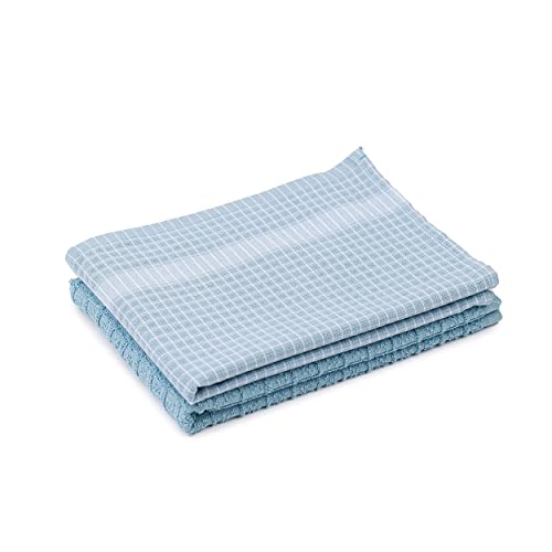 Amago - 2er Pack Küchen Frottier Handtuch, 100 prozent Baumwolle, 50 x 70 cm - Aqua/Weiß