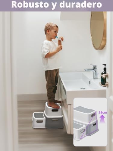 Miniatura 5 de House Day Taburete Infantil De 2 Niveles 25 Cm De Alto Con Patas Antideslizantes Para Baño, Inodoro Y Taburete Antibasculante