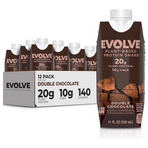 Evolve Plant Based Protein Shake, Double Chocolate, 20g Vegan Protein, Dairy Free, No Artificial Sweeteners, Non-GMO, 10g Fiber, 11 Fl Oz (Pack of 12) - (Formula May Vary)