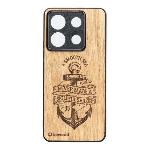 Coque de protection en bois gravure ancre et chargement inductif Qi