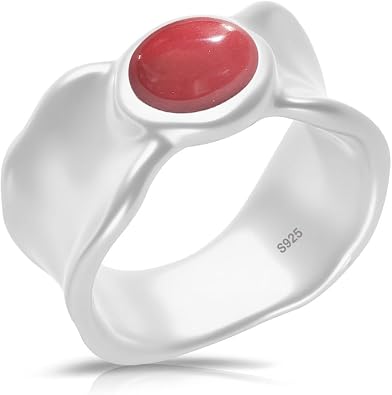 Handmade Natural Stone Ring,Plain S925 Sterling Silver Real Genuine Crystal Quartz Gemstone Ring for Women Her