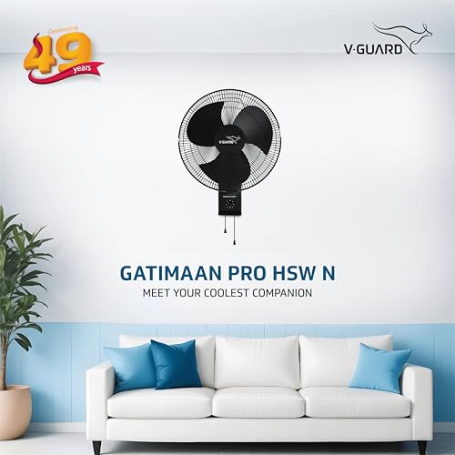 Image of V Guard Gatimaan Pro HSW N High Speed Wall Fan for Home | 2100 RPM | 3 Speed Controls | Powerful 100% Copper Motor | Corrossion-Resistant Metal Grill | (Black)