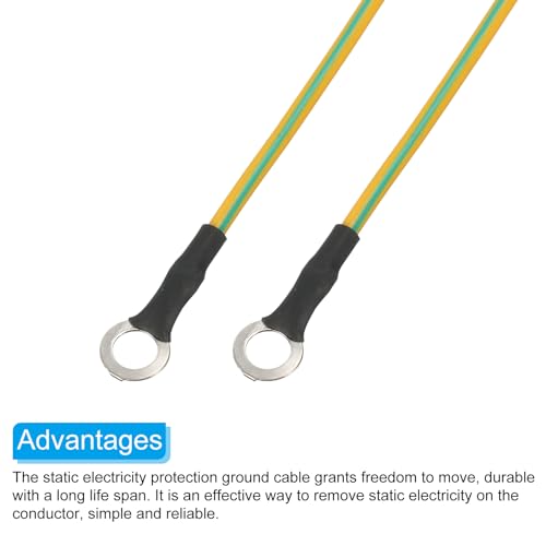 Image of MECCANIXITY ESD Grounding Cable Cord 250cm /98.43 Inch Long,Anti-Static Ground Wire Cable for Eliminate Conductor Electrostatic, Pack of 3(Yellow,Green)