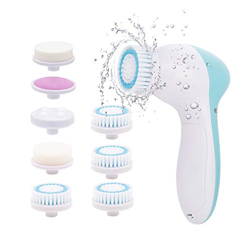 Facial Cleansing Brush [Newest 2021], Waterproof face scrubber with 8 Brush Heads for Deep Cleansing, Gentle Exfoliating, Removing Blackhead, Massaging ，skin care