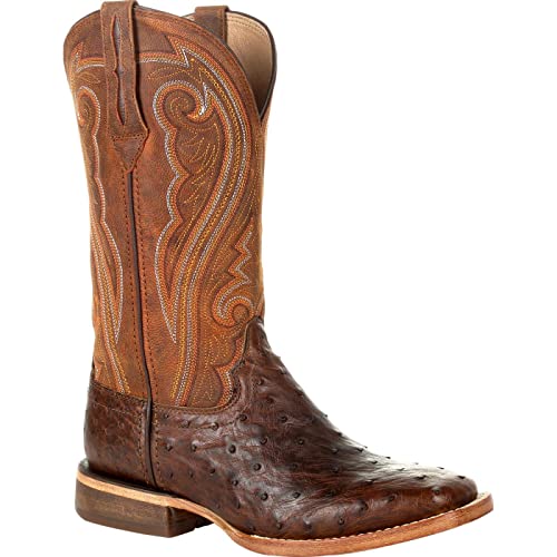 Durango Womens Premium Exotic Full Quill Ostrich Embroidered Square Toe Pull On Dress Boots Mid Calf Low Heel 1-2