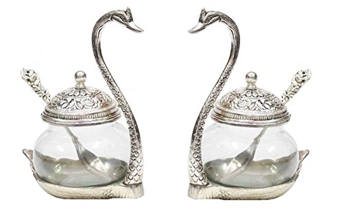 Prince Home Decor & Gifts Oxidize Metal Home Decor Duck Shape Transparent Glass Bowl Set of 2 pcs for Dry Fruit and Candy for Table Decoration (Silver Transparent Glass)