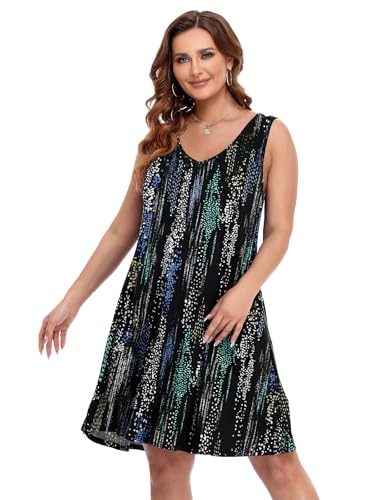 Image of BELAROI Women Casual Summer Dresses Plus Size Sundress V Neck Swing Tank Dress Sleeveless Criss-Cross Beach Cover Ups Pockets