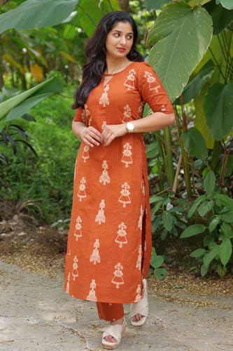 Image of GoSriKi Kurta Set for Women Viscose Printed | Kurti Set for Woman | Kurta Pant Set Women | 2 Piece Set Womens | Round Neck Elbow Length Sleeve Regular Fit Stylish Ethnic Outfit Clothing