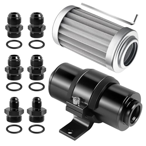 10 MICRON Inline Fuel Filter Compatible with Evil Energy Fuel Filter 6AN 8AN 10AN Adapters with Bracket Clamp 50MM Universal for Gasoline Diesel and E85 Ethanol Fuel Systems