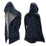 Generisch Cárdigan con capucha de longitud media para hombres chaqueta vikinga con capucha con mito nórdico 3D primavera otoño capas medieval chaqueta abrigo, azul, XL