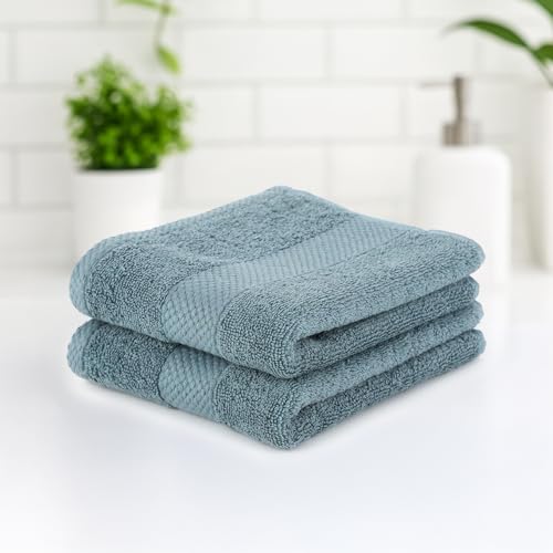 Earthy Fables Premium Hand Towels – 100% Combed Cotton, 600 GSM, Ultra Soft, Quick Dry & Highly Absorbent, for Home, Gym & Travel, 60 x 40 cm, Set of 2 (Aqua)