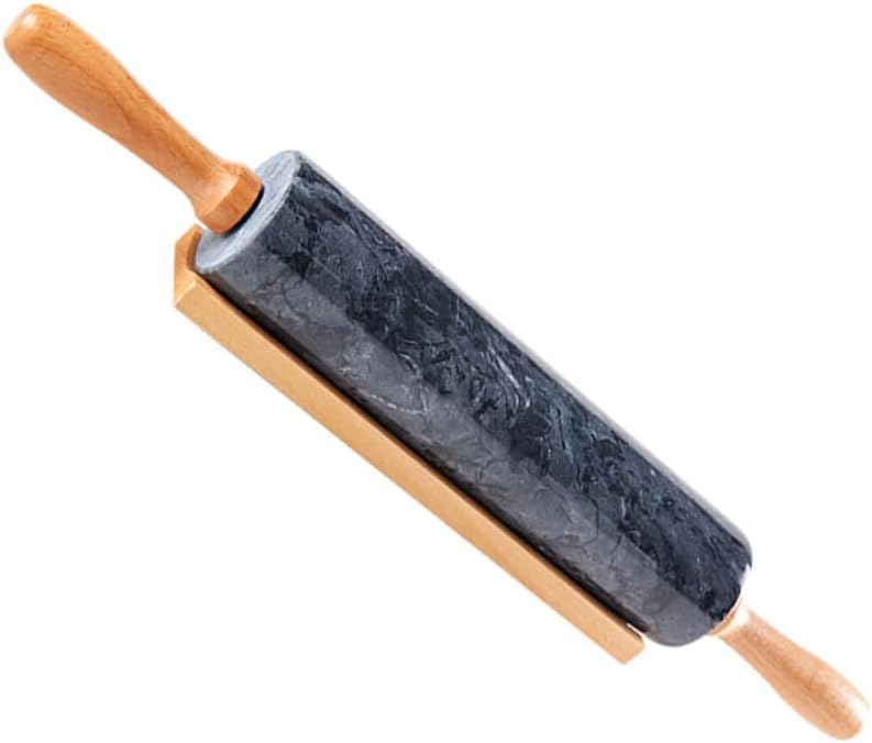 Chic Marble Rolling Pin Wooden Handle Non-stick Pastry Roller for Baking Cookies Pizza and Pastry Dough Kitchen Tool for Home Bakers