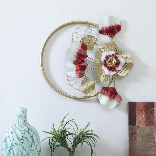 Image of Handcrafted Metal Modern Flower Leaf Wall Art Multicolor Unique Modern Accent for Stylish Interiors Wall Art for Home Decor, Living Room, Bedroom & Office (Size 20x20 Inch)