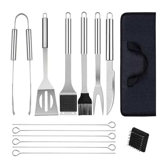 Kit Barbecue Accessori Barbecue Set Utensili Griglia Professionale BBQ Set in Acciaio Inox, Barbecue Uomo Regalo Attrezzi Set Barbecue Con Borsa Portatile per Campeggio All'aperto Picnic