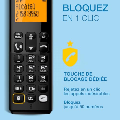 ALCATEL E260 S. Voice - Téléphone Fixe sans Fil DECT avec Répondeur - Design Compact - Grand Écran Rétroéclairé - Mains Libres - Fonction Blocage des Appels Indésirables - Noir – vue 4