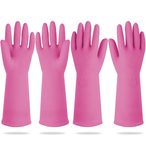 Mamison pink small rubber dishwashing gloves — the two-pair small set with a one-year warranty