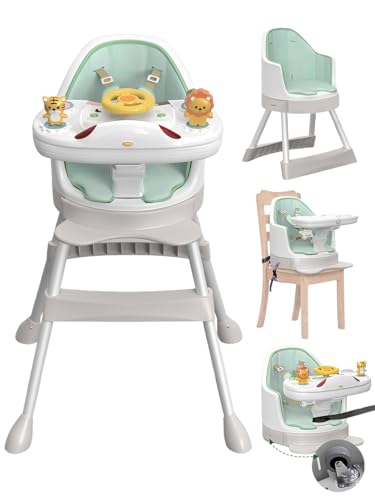 Image of Baby High Chair, 8-in-1 Convertible High Chair, Booster Seat for Dining Table with Removable Tray and Buckle Strap, Music & Lights for Sensory Exploration, Baby Floor Seat with Wheel, 6-36 MOS (Green)