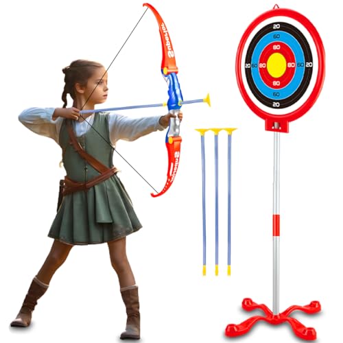 xwin sportseries Kids Complete Archery Bow and Arrow Shooting Set with Target Stand, Soft Arrows, Large Archery Set Perfect for Indoor or Outdoor Games, 3 Arrows, Boys and Girls Ages 5 to 12
