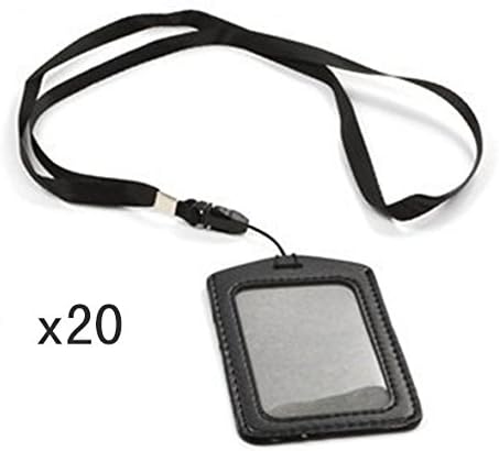 Mile Black 20 Set of Faux Leather Business Badge Card Holder with Long Neck Strap Band Lanyard