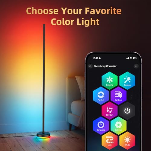 Image of AOC LED Floor Lamp, 2Packs RGBICWW Corner Floor Lamp with Glowing Base | App & Remote Control, 160 Million Colors, 68+ Scenes Color Changing, Ambient Lighting for Bedroom Living Room Home Office