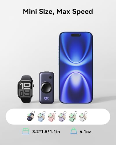 Image of INIU 3-in-1 Portable Charger, 5000mAh Power Bank with Watch Charger & Built-in Cable, Compact 20W Fast Charging Battery Pack, Key Chain & Travel Essential for iPhone 16 15, Apple Watch, AirPods, etc