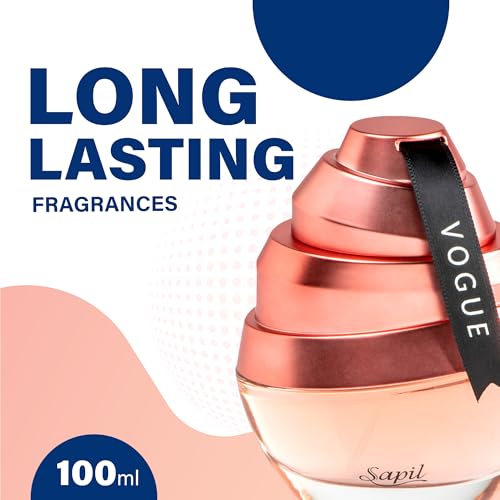 Sapil Vogue Eau de Parfum for Women – Long Lasting Amber Floral Perfume | Coffee, Almond, Jasmine & Vanilla Notes | Warm Sweet Feminine Fragrance | 3.4 oz / 100ml