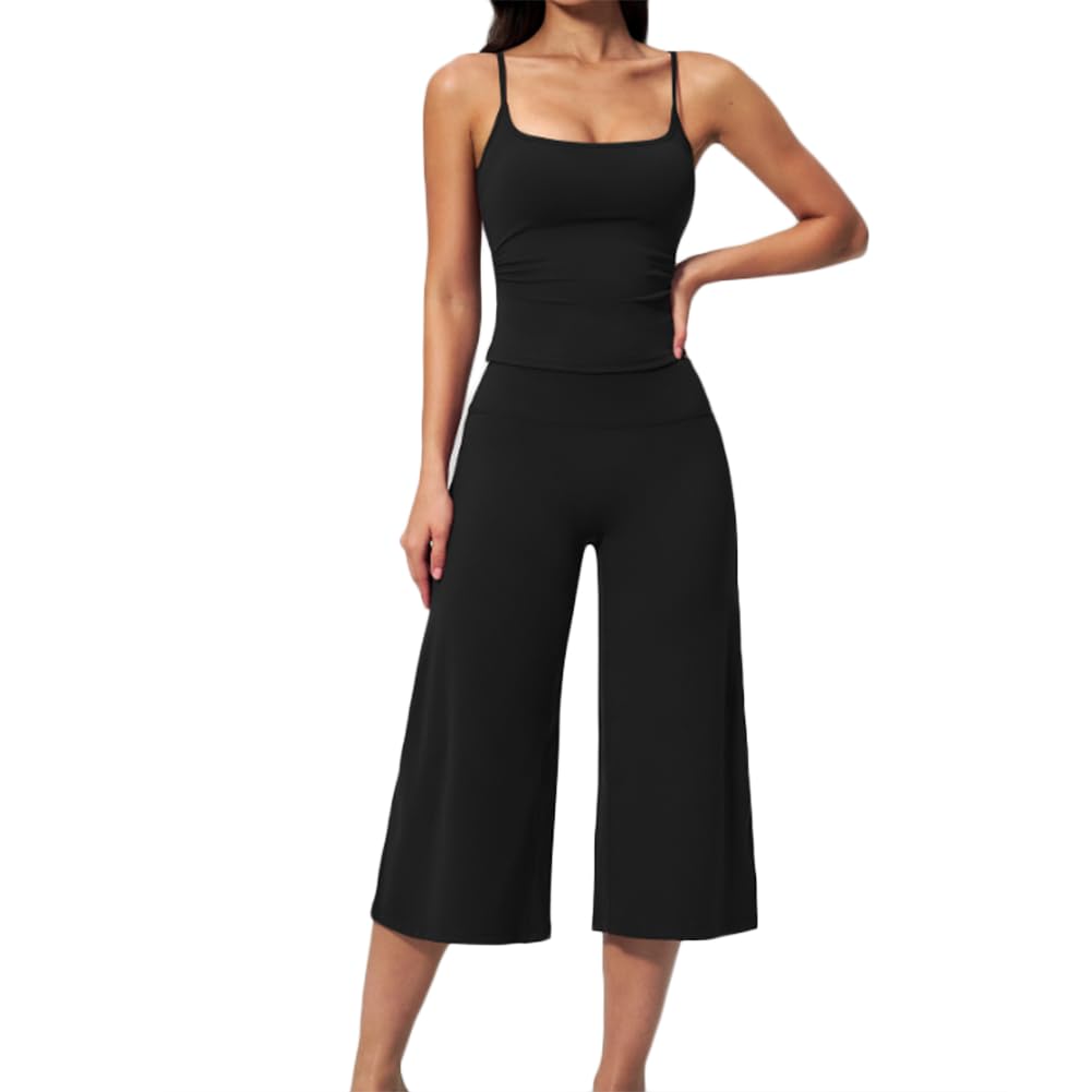 Ensemble d'entraînement 2 pièces pour Femme Haut Court Couture + Short de Yoga (Size:M,Color:Black)