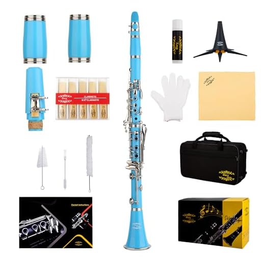 Glory GLY-CLALB Professional Ebonite Bb Clarinet with 10 Reeds, Stand, Hard Case, Cleaning Cloth, Mouthpiece Brush and Pad Brush,Light Blue/Silver