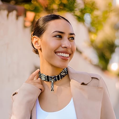 outROAR Gear American Indian Style Bone Choker Necklace, 4 Row Slotted Mocha Traditional Hairpipe Beads, Unisex Adjustable2