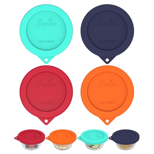 Sophico Silicone Replacement Lids for Pyrex and Anchor Hocking Glass Custard Cups 6oz, Round Silicone Cover for Food Storage (Container not Included)