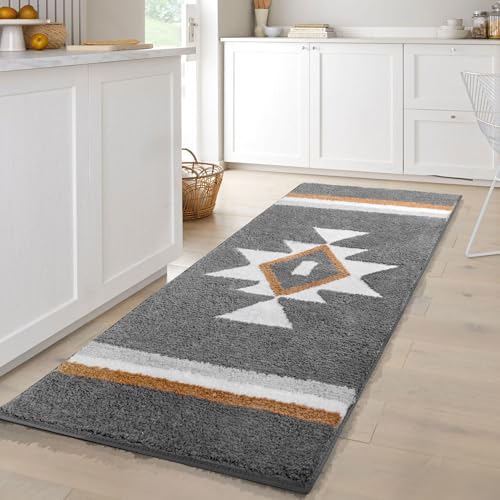 TANVILL Boho Bath Rug Runner Non Slip Mat, Geometric Long