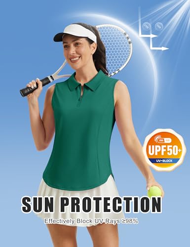 Image of MAGCOMSEN Womens Golf Shirts Sleeveless 1 /4 Zip Collared Polo Shirt UPF 50+ Quick Dry Workout Tank Tops Tennis