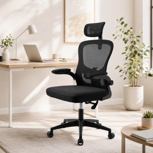 Cadeira de Escritório Ergonômica Mesh Preta Com Apoio de Cabeça e Lombar Ajustável, Braço Articulável 90°, Altura Regulável, Sistema Relax, Suporta Até 120 kg