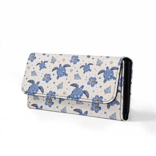 Image of AFPANQZ Womens Wallets RFID Blocking Leather Clutch Long Wallet for Women, Turtle Blue Floral Card Holder Phone Organizer Ladies Travel Purse Hollow Out