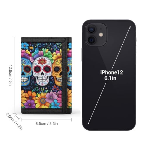 Day of The Dead Skull Flower Trifold Wallet Slim Credit Card Holder Minimalist Front Pocket Money Clip for Women Men2