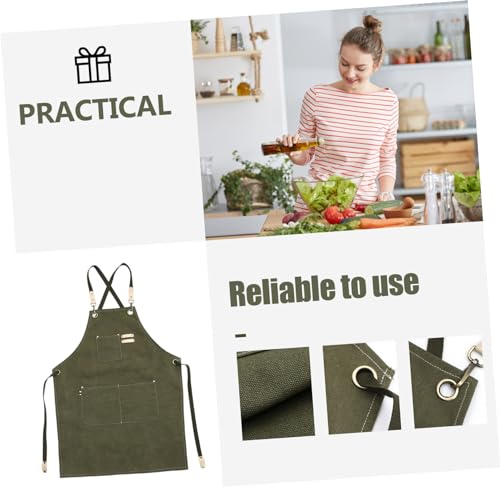 Tablier toile de denim ajustable vert avec poches pour café - 3