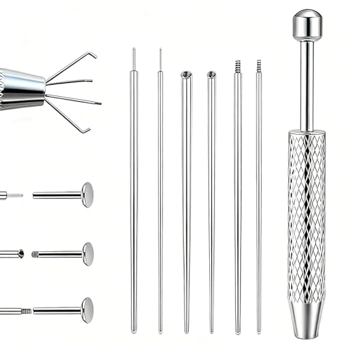 7 Pcs Piercing Ball Grabber and Opener Set, Piercing Taper Insertion Tool, Piercing Tools to Change Jewellery, 16G 18G Compatible Stainless Steel Flat Back Earring Applicator Tool for Ears Nose Lip