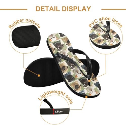 Flip Flop Sandals Checkered Dogs Print for Women Men Beach Outdoor XS3