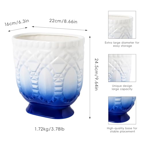Image of Modern Trash Can - Ceramic Garbage Bin, Garbage Container Bin for Bathrooms, Powder Rooms, Kitchens, Waste Basket for Home & Office (Blue)