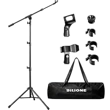 Freely Adjustable Height and Angle: The Microphone stand boom arm mount height adjusts from a compact 70cm to 220cm, reaching a maximum height of 220cm. Whether for seated singing, standing presentations, or instrument recording, you can effortlessly...