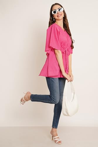 Image of COTLAND Fashions Jaipuri Cotton Kimono Sleeves Printed Longline Kaftan Top for Women