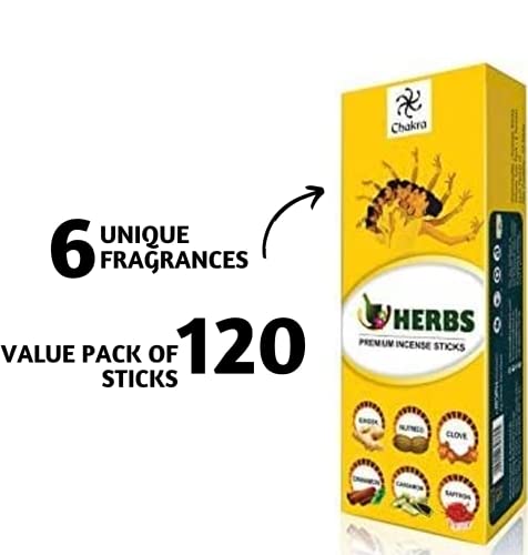 Chakra Herb Premium Fragrance Sticks – Pleasant And Peaceful Natural Incense Sticks – Premium Quality Aroma Sticks - 20 Sticks Per Box - Pack Of 6 Scented Oil Sticks #TOP1