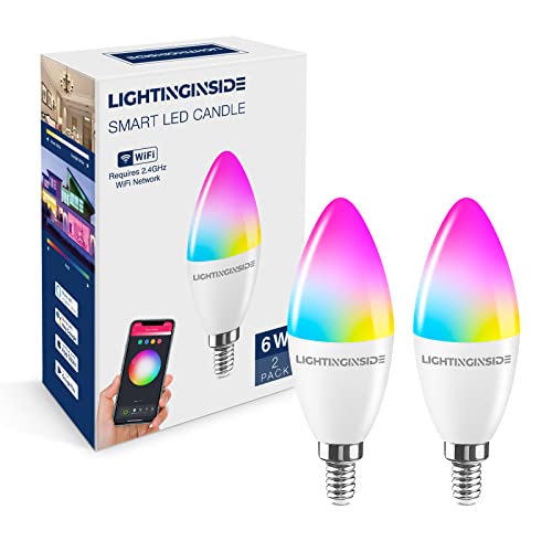E12 Smart Bulbs, 60 Watt Equivalent, 6W 500Lm, E12 Candelabra Led Bulbs Work With Alexa And Google Assistant, 2700-6500K+Rgb, App Control, No Hub Required, 2.4Ghz Wifi Only, Timer, Group Control, 2Pcs #TOP26